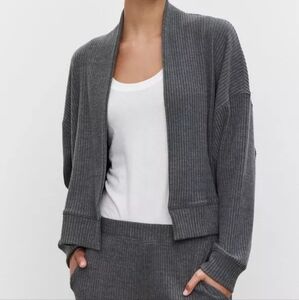 Velvet by Graham & Spencer Lynnette Ribbed Cardigan Charcoal Size XL